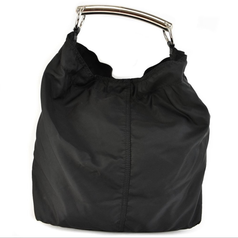 PRADA: Black, Tessuto Nylon & Leather Logo Hobo/Shoulder Bag (sv) - Picture 2 of 14